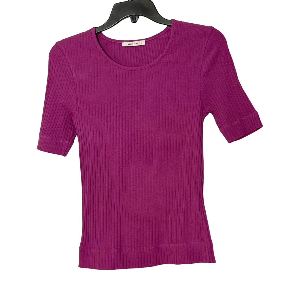 Jeana Sohn Purple Ribbed Knit Short Sleeve Top - 1 / Small